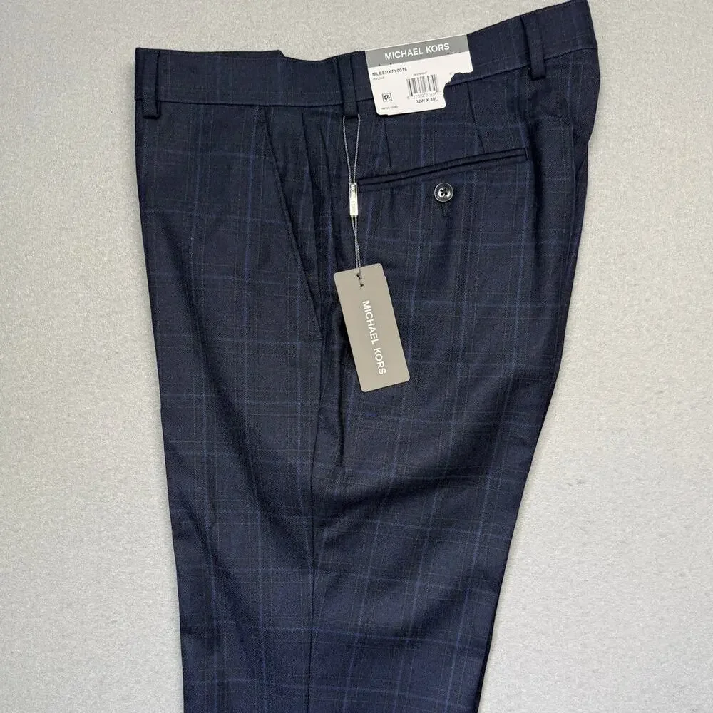Michael Kors Men's Classic-Fit Wool-Blend Stretch Suit Pants Midnight 32x30 $200